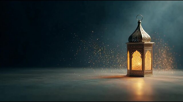 Elegant Ramadan Lantern With Warm Golden Light &ndash; Modern Islamic Spiritual Background 4K