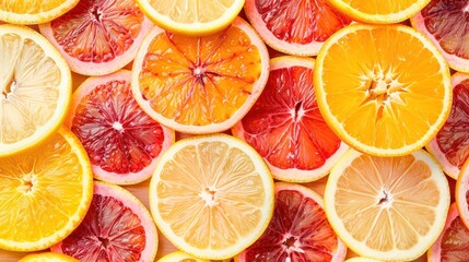 Colorful Citrus Slices Assortment Bright Orange Lemon Grapefruit Red Pink Yellow Fruit