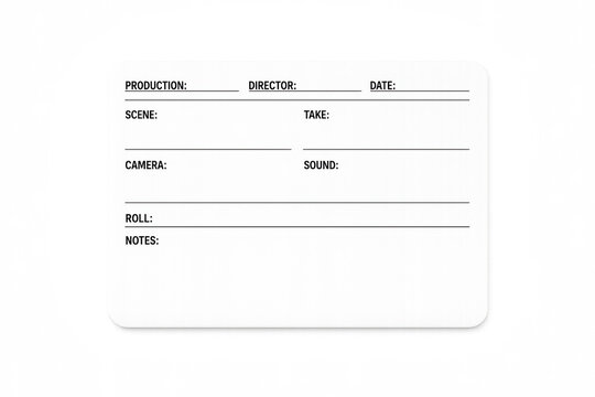 Blank clapperboard card with film production details on gradient background