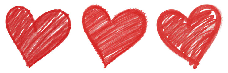 Vibrant Red hearts, Hand-drawn Crayon drawing with an Abstract background and Glitch art aesthetic, perfect for love and digital themes.