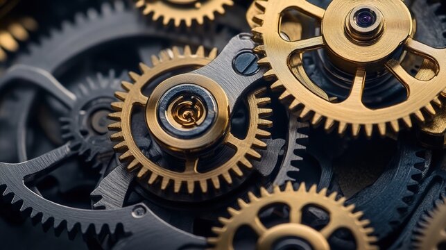 disengaging. A single metal gear disengaging from a complex clockwork mechanism. safety posters, maintenance manuals, designed for precision metalworking and fabrication facilities.