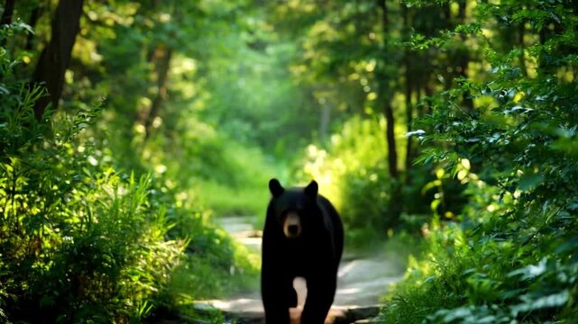 森の中で熊が追ってくるイメージ