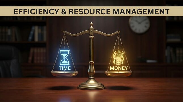 Balance Scale Showing Time and Money for Efficiency and Resource Management.
