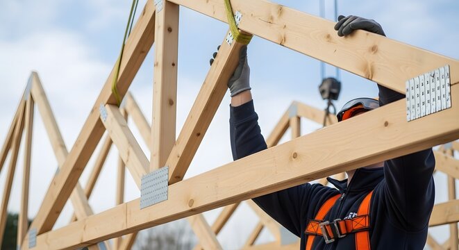 construction worker on the roof of a house