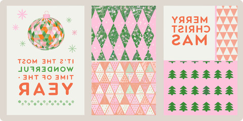 Colorful christmas patterns and holiday greetings on a patterned background © Sujal