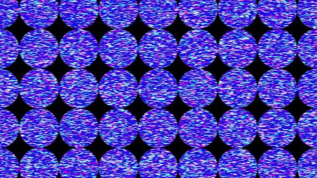 Abstract blue and white camouflage circles grid, static noise glitch animation loop