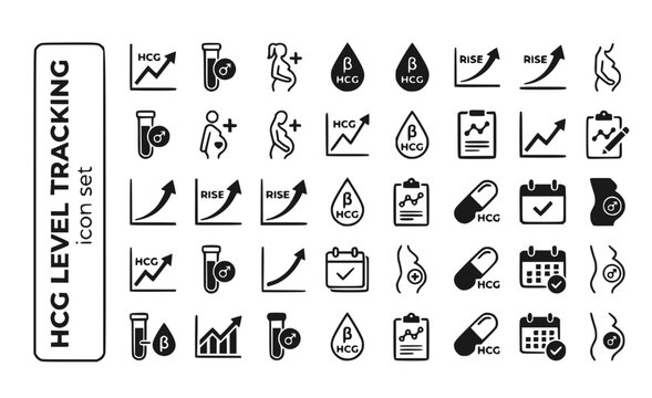 HCG Level Tracking HCG-Graph Hormone-Levels Pregnancy-Hormone HCG-Rise Beta-HCG HCG-Tracking Vector Icon Set - HCG Tracking