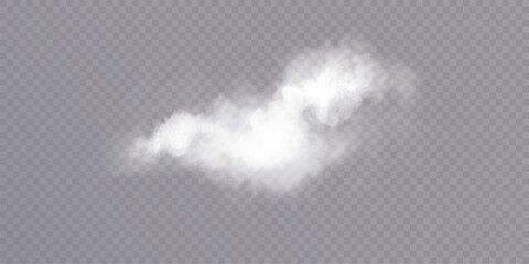 Realistic white smoke puff, steam cloud or fog effect isolated on transparent background. © MAKSYM