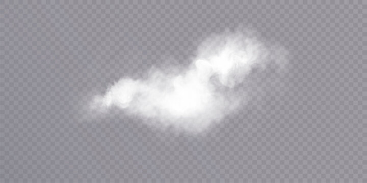 Realistic white smoke puff, steam cloud or fog effect isolated on transparent background.