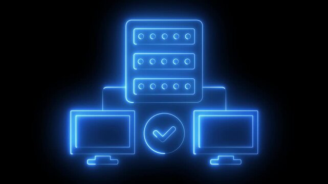 neon Minimalist proxy server with connected computer icon. Perfect for technology websites, apps, presentations for proxy server related to backup service database. representing Data center isometric.