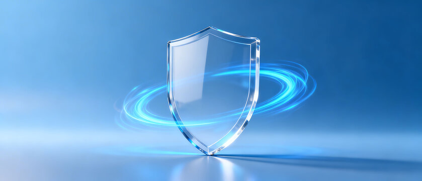 Glass shield with glowing blue energy