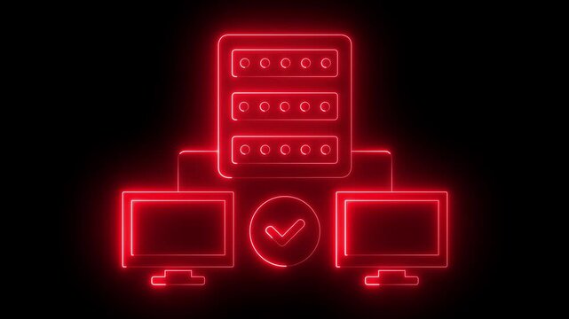 neon Minimalist proxy server with connected computer icon. Perfect for technology websites, apps, presentations for proxy server related to backup service database. representing Data center isometric.