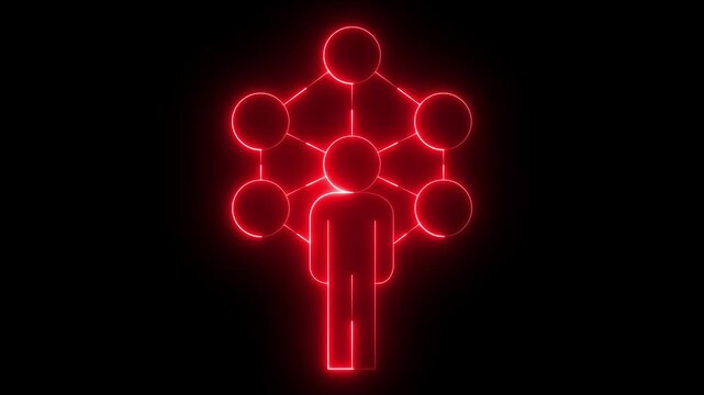 glowing neon share network icon animation on black background. abstract contacts concept. Digital networking concept, digital network, networking and person connection technology icons.