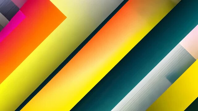 Abstract composition of diagonal stripes in various colors, gradients, and overlapping shapes
