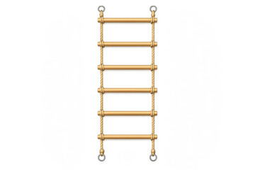 Hanging wooden rope ladder with metal rings on gradient background