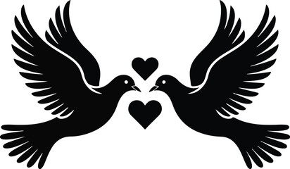 Fototapeta premium Elegant Dove Silhouette Icon Set Flying Pair with Heart