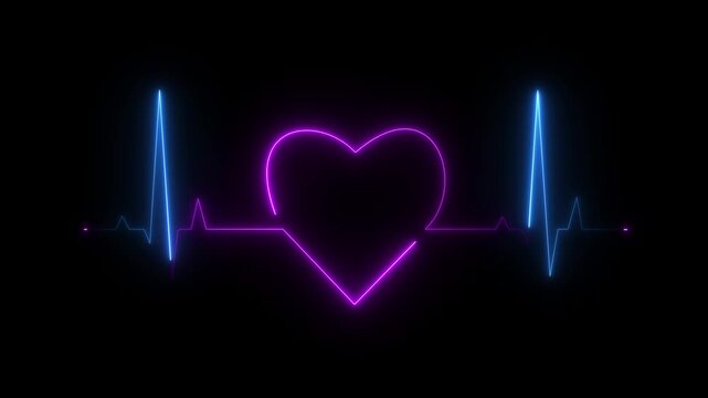 Abstract heart beats, cardiogram. Cardiology black background with red heart. Pulse of life line forming heart shape. Medical design with red heart