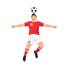 Fototapeta premium Skilled male soccer player balancing football on head mid-air, showcasing exceptional control and agility in a dynamic vector illustration