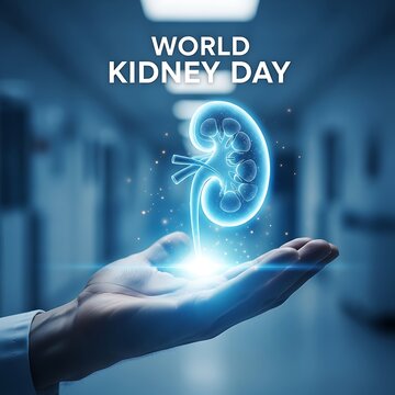 World kidney day concept with glowing human kidney in a hand healthcare illustration