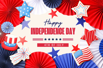 Obraz premium Fourth of July decorations display cookies and paper fans
