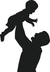 Father lifting child up in the air silhouette vector