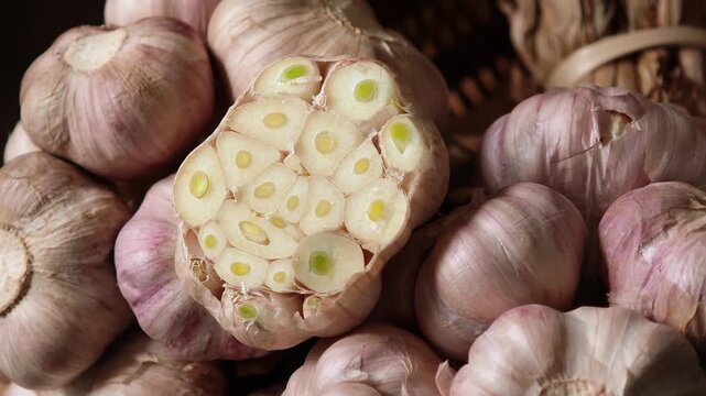 Fresh garlic in a basket.