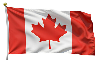 Obraz premium Canadian Flag in the Wind: A vibrant Canadian flag billows gracefully in the breeze, its iconic maple leaf proudly displayed against a backdrop of the sky.