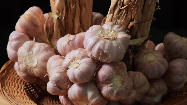 Fresh garlic in a basket.