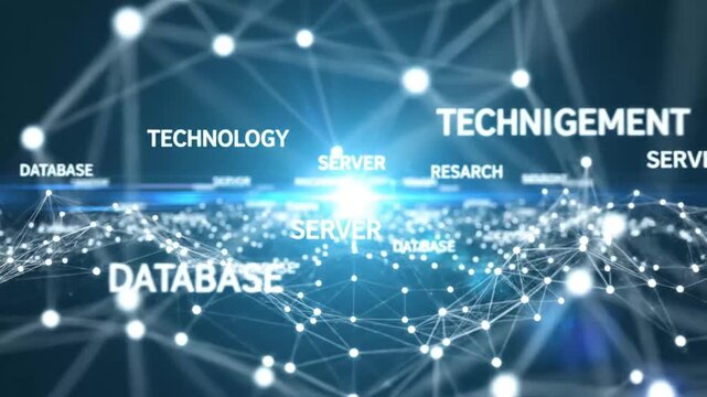 Abstract Technology Design with Database, Server, and Research Concepts.
