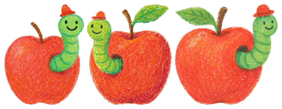 PNG Cheerful worms in apples on transparent background