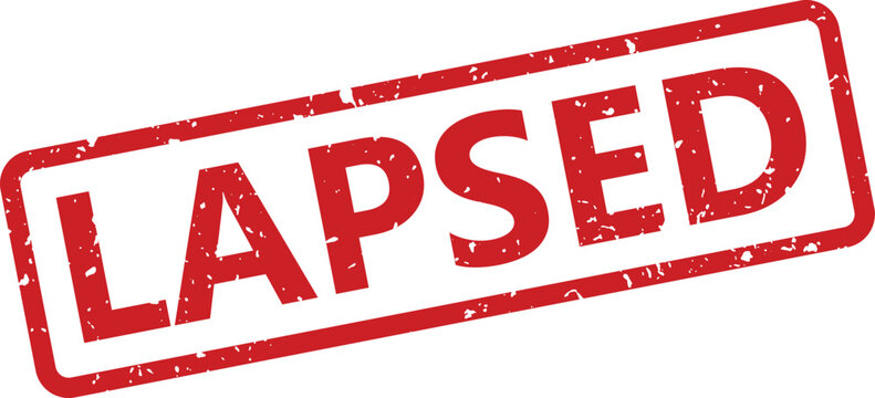 A rectangular red grunge style rubber stamp displaying the bold capital word LAPSED on a pristine white surface