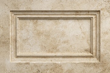 Fototapeta premium Empty vintage stone frame plaque on textured wall for signage or artwork display
