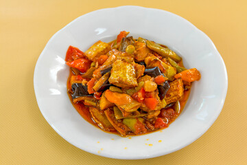 Traditional delicious Turkish food; Green beans with olive oil; Turkish name; Zeytinyagli taze fasulye