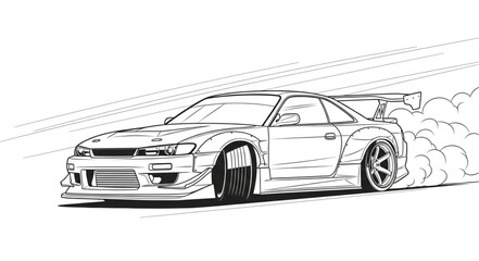 Drifting Sports Car Illustration Speed Motion Smoke. © linda