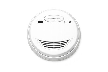 Modern smoke detector alarm device on ceiling for home safety and fire prevention