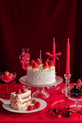 Strawberry shortcake with fresh strawberry. Theme Valentine