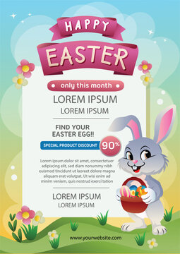 bunny holding egg basket easter poster template