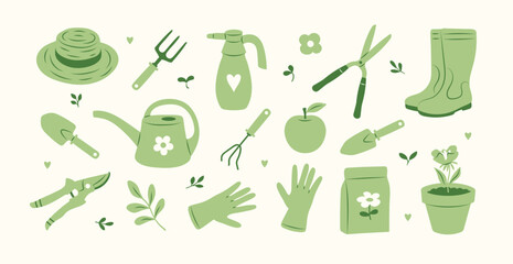 Hand drawn set of garden tools doodle illustrations © Myurenn