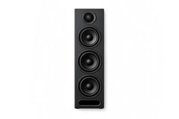 Obraz premium Realistic black speaker with four circular drivers on gradient background