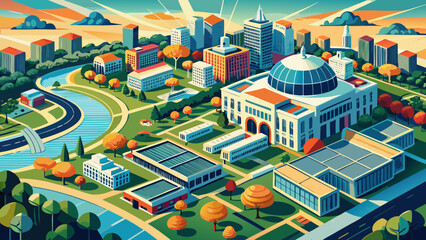 Very beautiful aerial view of Massachusetts Institute of Technology (MIT) in Cambridge, Massachusetts, USA, revealing campus layout, academic buildings, and urban surroundings along the Charles River.