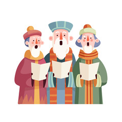 Fototapeta premium Modern flat 2D vector illustration of Christmas Carolers, clean and minimal design, isolated on white background.