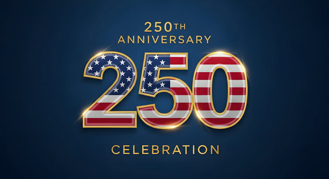USA 250th Anniversary Semiquincentennial Celebration Design with American Flag Pattern on 3D Gold Numbers