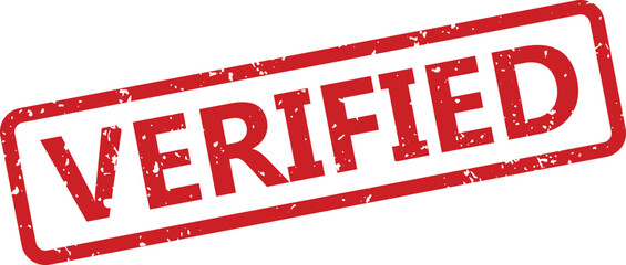 A striking red rubber stamp mark presenting the word VERIFIED with a worn grunged texture