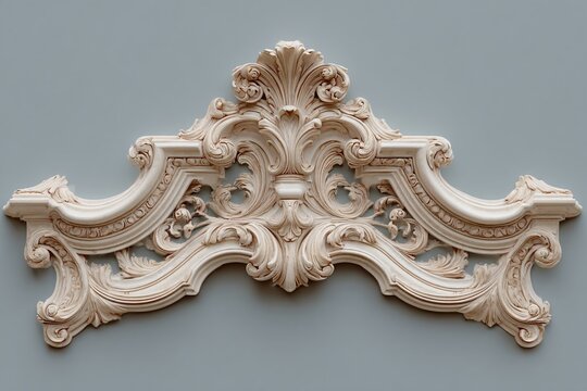 Elegant white ornate wall cornice with baroque floral carving design for interior decor