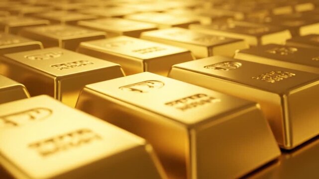 Stacked Gold Bars with Inscriptions Closeup.