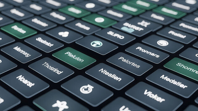 Close up of a computer keyboard with green and gray keys