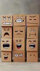 Emotional Expression Boxes Faces Packaging Design Frown Illustration