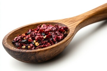 Dried Red Chili Flakes in Wooden Spoon