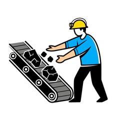 Fototapeta premium Factory worker sorting minerals on moving conveyor belt line