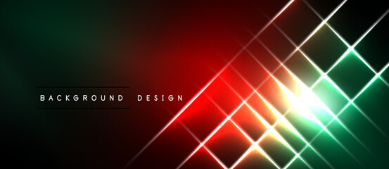 Naklejka premium Abstract background features vibrant red, green gradients. Diagonal lines create dynamic light effects, modern design element.